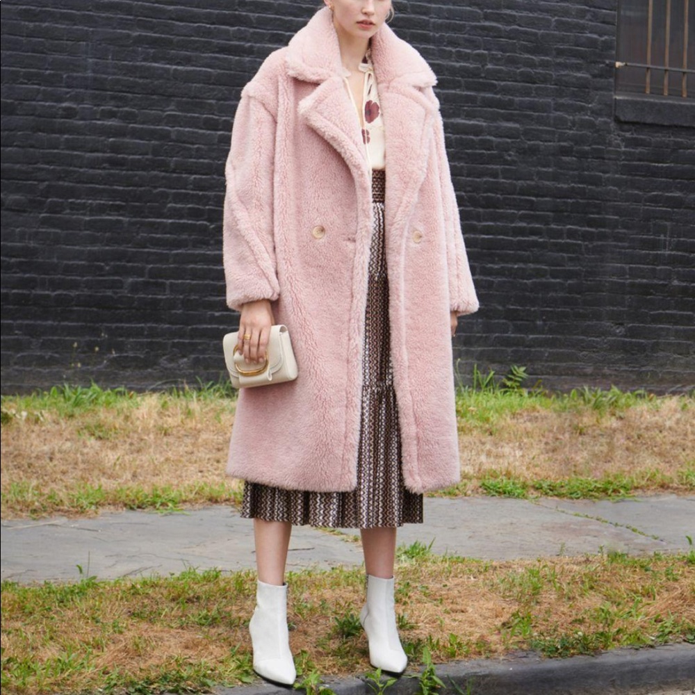 Yves Salomon Pink Teddy Coat